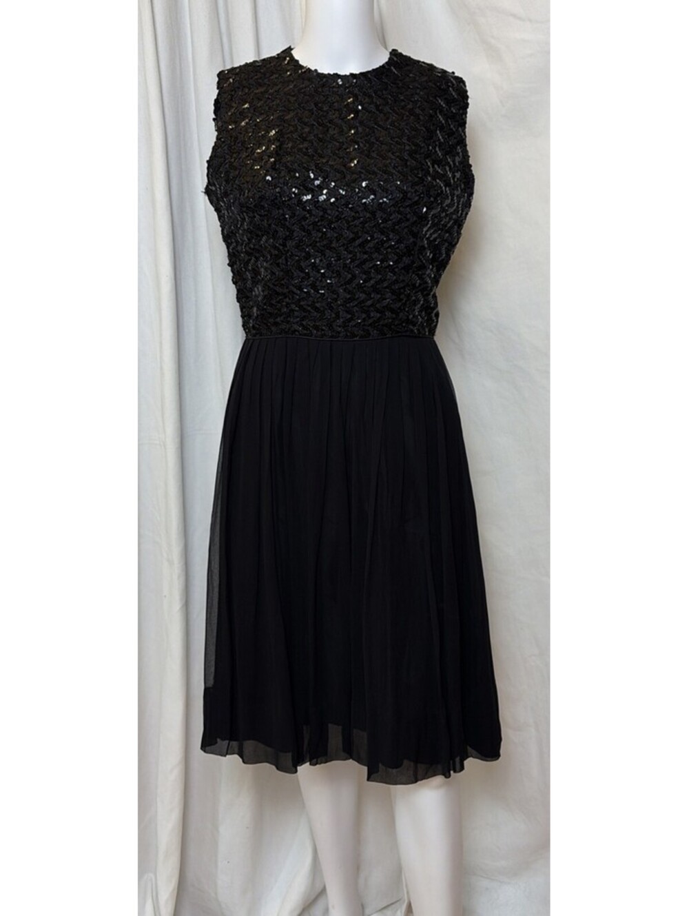 VTG 60s Black Sequin Tulle Cocktail Party Mini Dress S/M